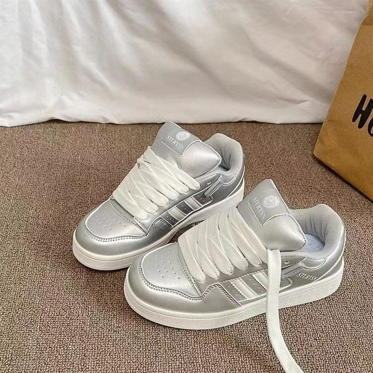 Damen Sneaker Metallic Glanz Schuhe Sportlich Modern