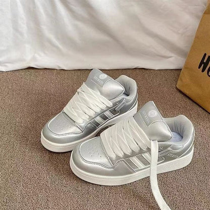 Damen Sneaker Metallic Glanz Schuhe Sportlich Modern