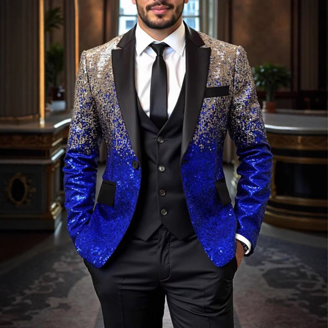 Herren Blazer Pailletten Elegant Modern Schwarzer Anzug