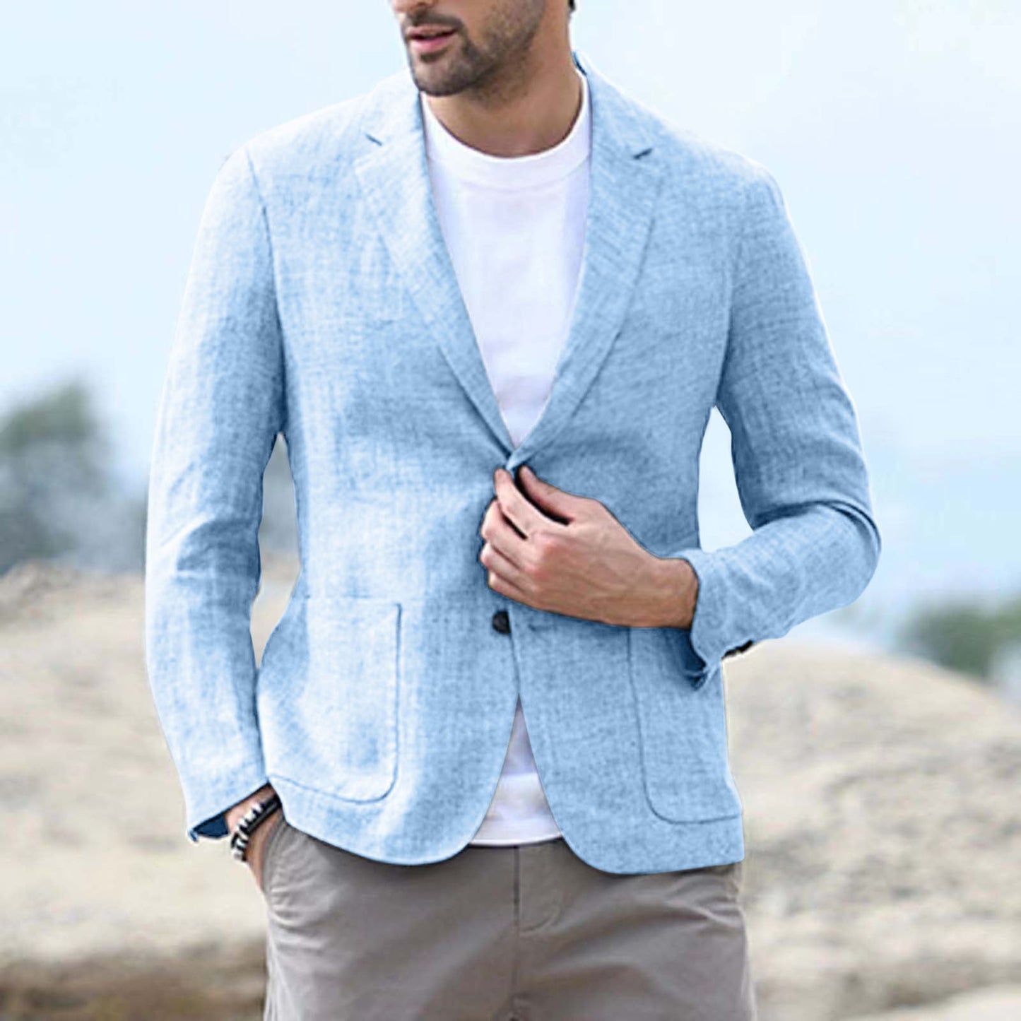 Herren Blazer Leinen Optik Strukturiert Elegant