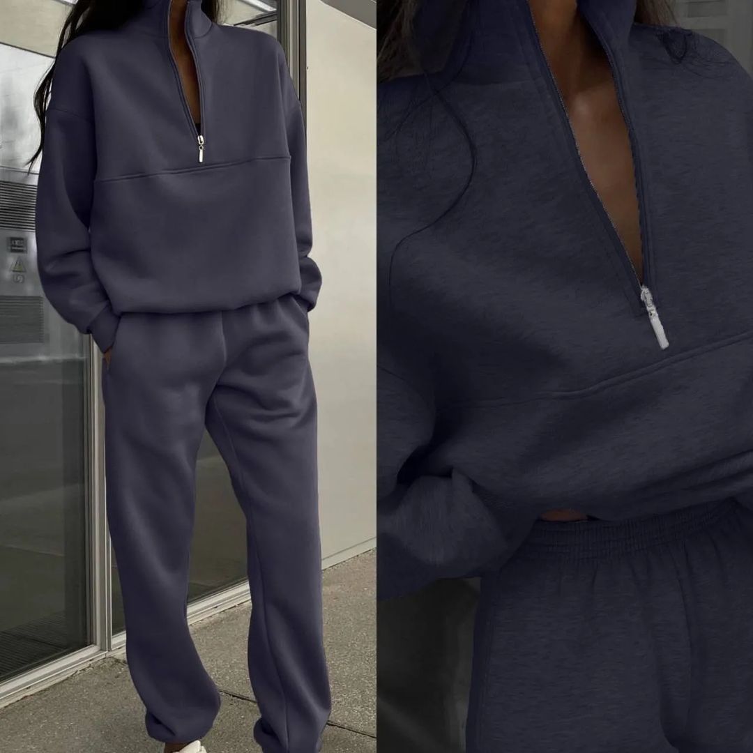 Damen Pullover Oversized Bequem Langarm Mit Halbem Reißverschluss