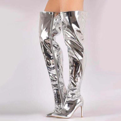 Damen Overknee Stiefel Glänzend Stiletto Hochhackig Elegant - BerlinGlamour