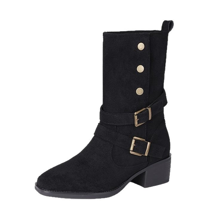 Damen Stiefeletten Robust mit Blockabsatz und verstellbaren Riemen Modern