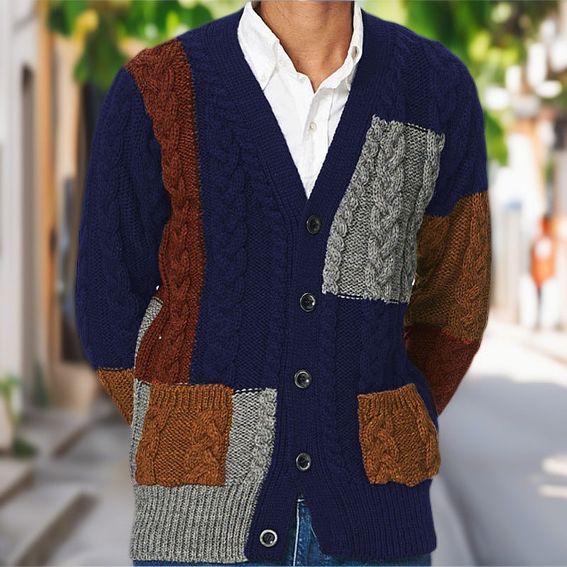 Herren Cardigan Grobstrick mit Farbakzenten und Taschen