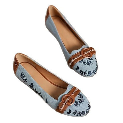 Damen Ballerinas Schuhe Elegant Blumen Schnalle