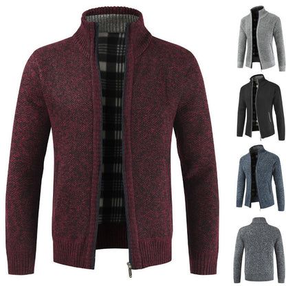 Herren Strickjacke Mit Kragen Und Taschen Grau