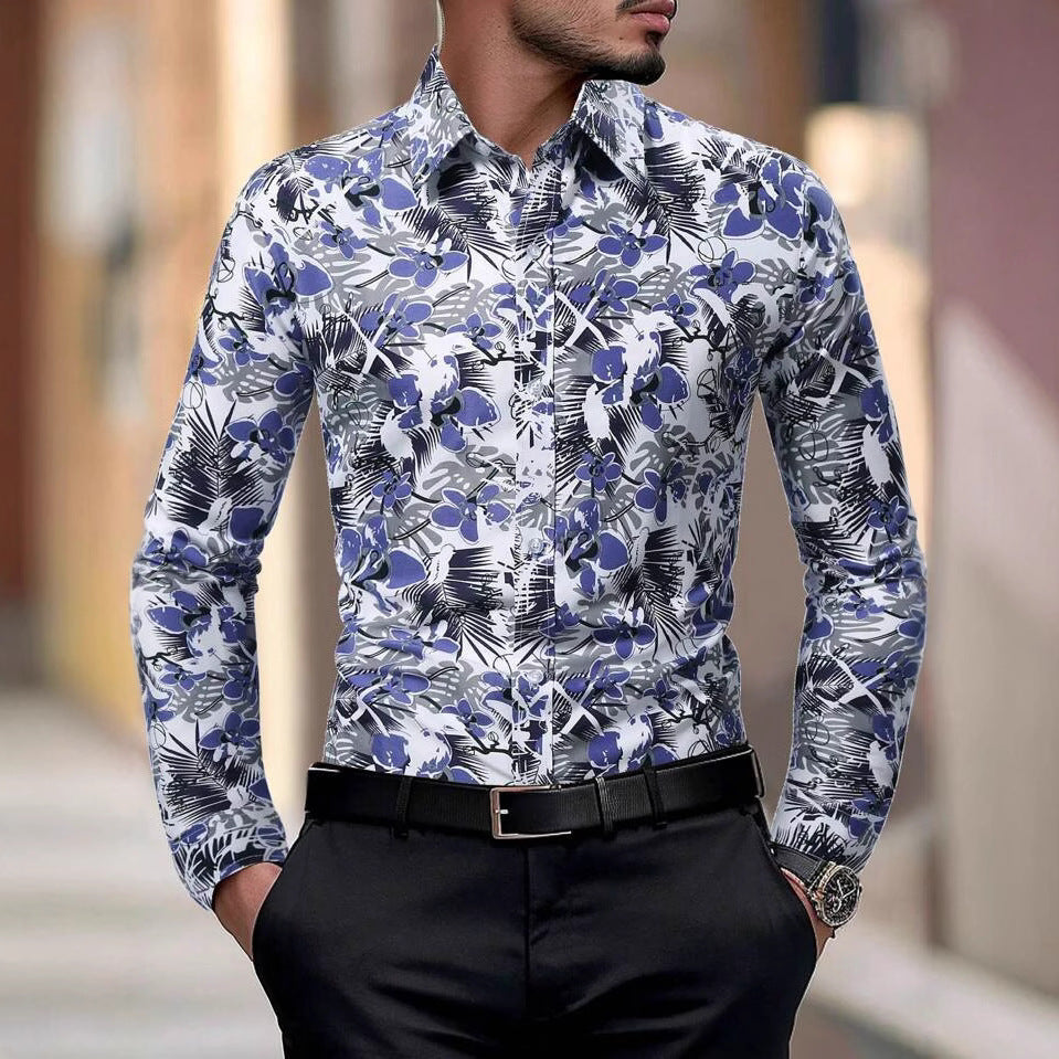 Herren Langarmhemd Floral-Design Elegant Modern - BerlinGlamour