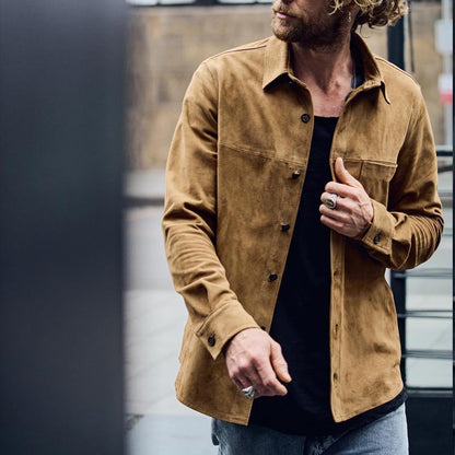 Lederjacke Herren Modern Wildleder mit Taschen Schwarz