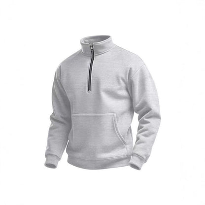Herren Fleece Pullover Kurz Reißverschluss Bauchtasche Sportlich
