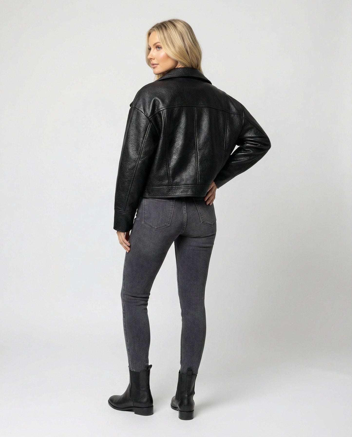 Kurze Lederjacke Damen Biker Style Schwarz