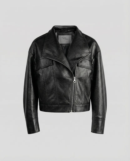Kurze Lederjacke Damen Biker Style Schwarz