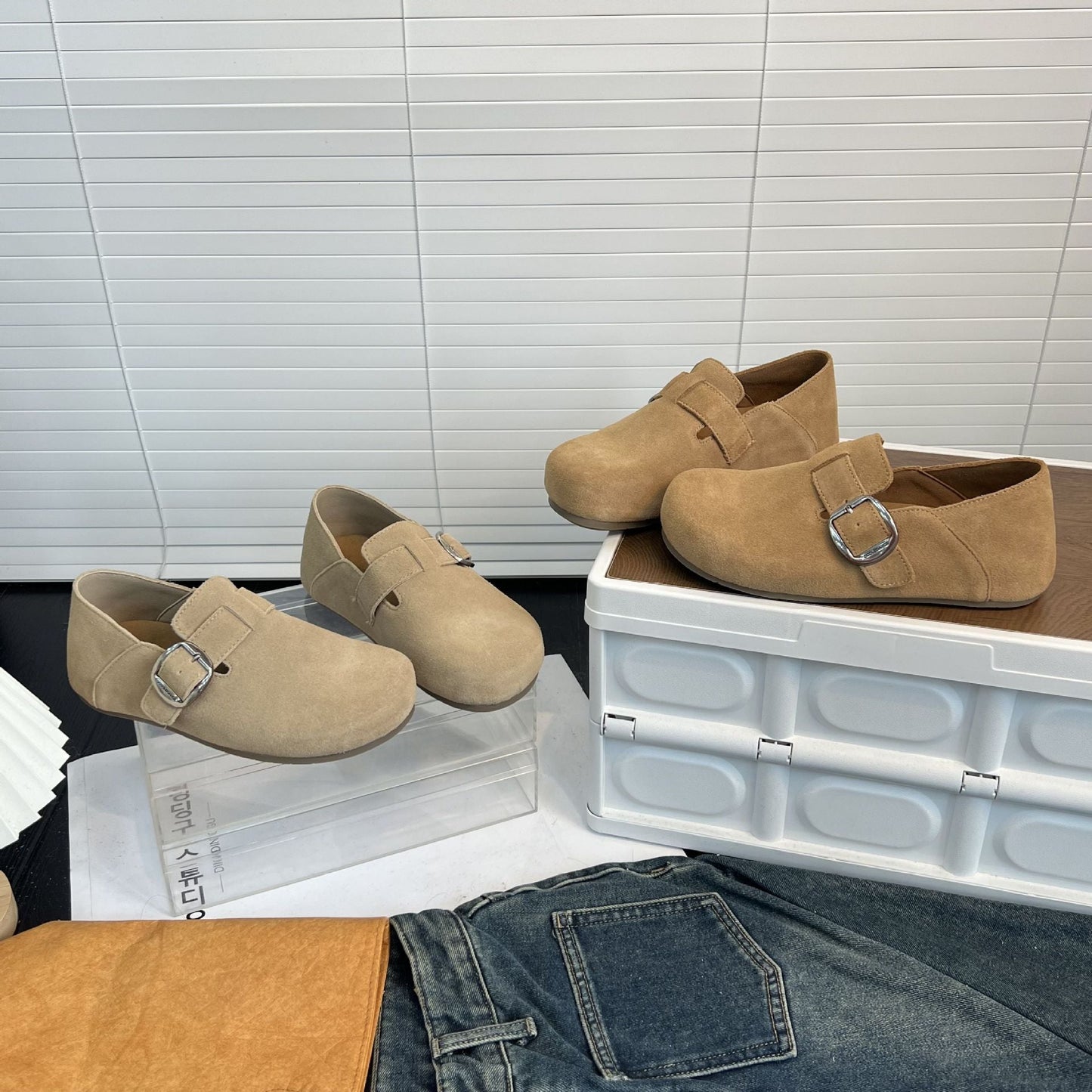 Damen Clogs Wildleder Bequem Schnallenverschluss Modern