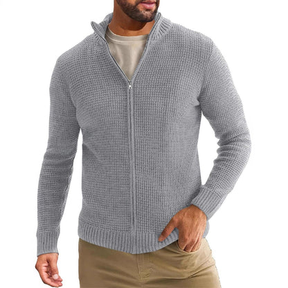 Herren Strickjacke Lang Reißverschluss Hochkragen Winter