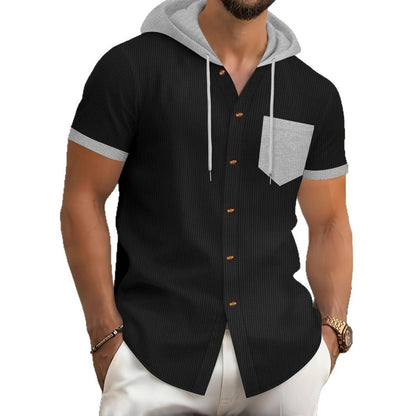Herren Kapuzenhemd Kurzarm mit Kapuze und Taschen