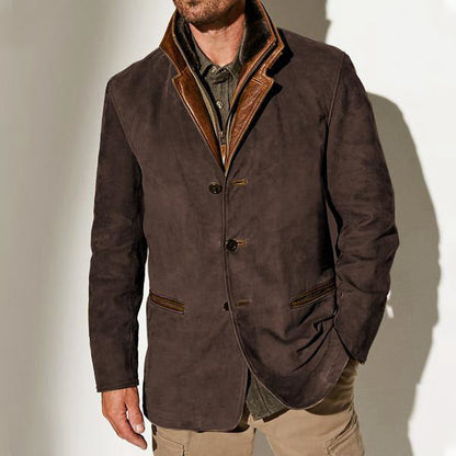 Herren Lederjacke Wildleder Stylish Kontrastkragen