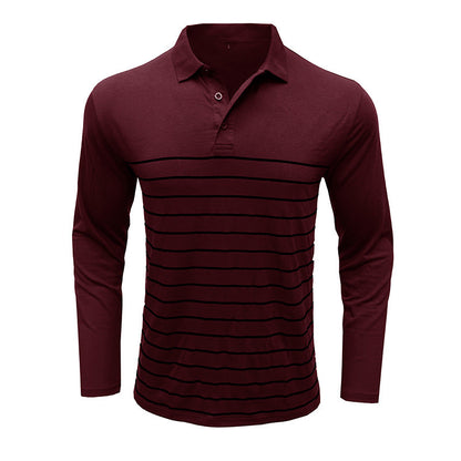 Herren Polo Langarm Streifen Design Modern