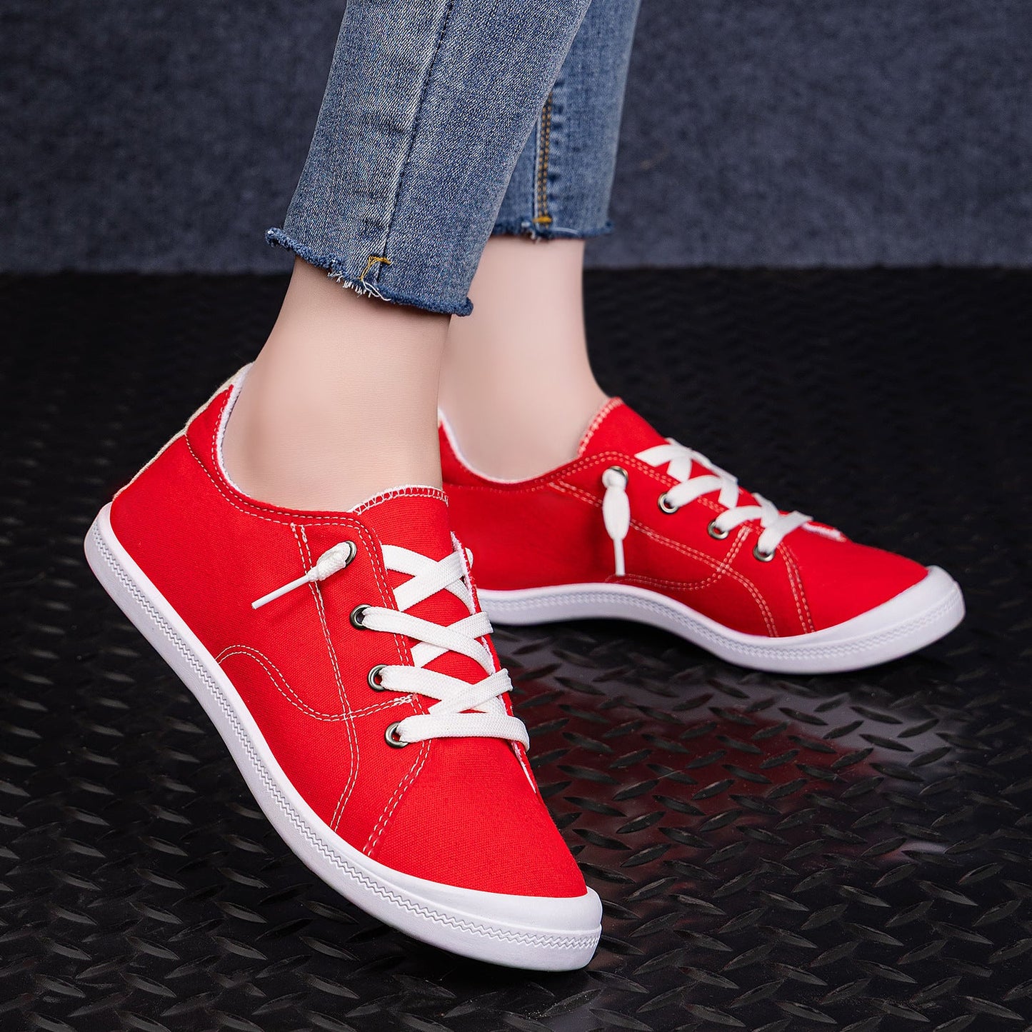 Damen Sneaker Bequem Canvas Atmungsaktiv