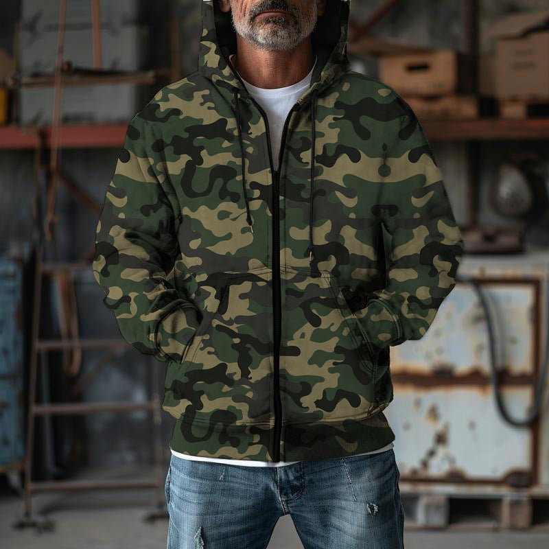 Herren Fleecejacke Camouflage Praktisch mit Taschen und Kordelzug - BerlinGlamour