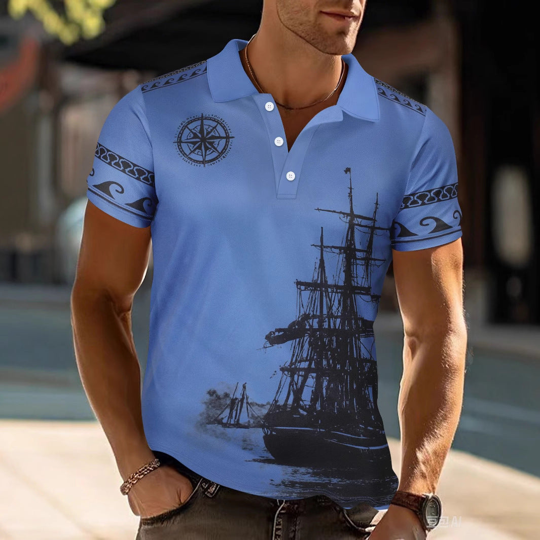 Herren Poloshirt Modern Maritim Blau