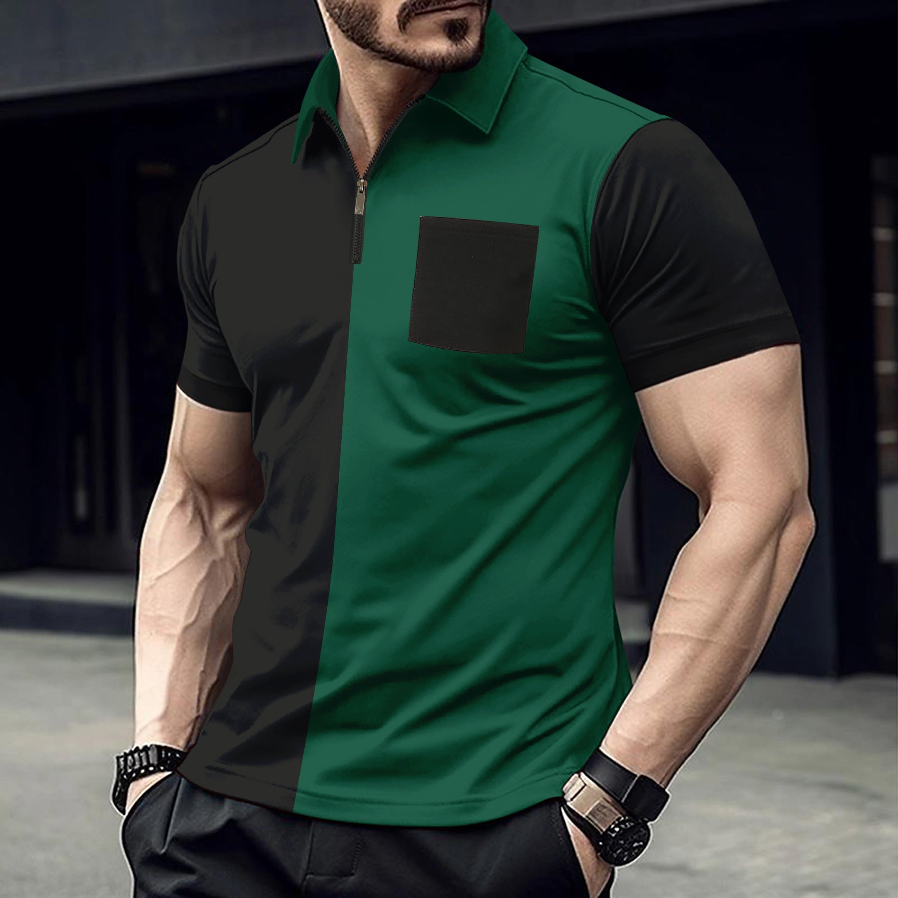 Herren Polohemd Kurzarm Farbblock Design Modern - BerlinGlamour