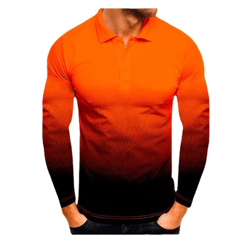 Herren Polo Langarmshirt Farbverlauf Modern Sportlich