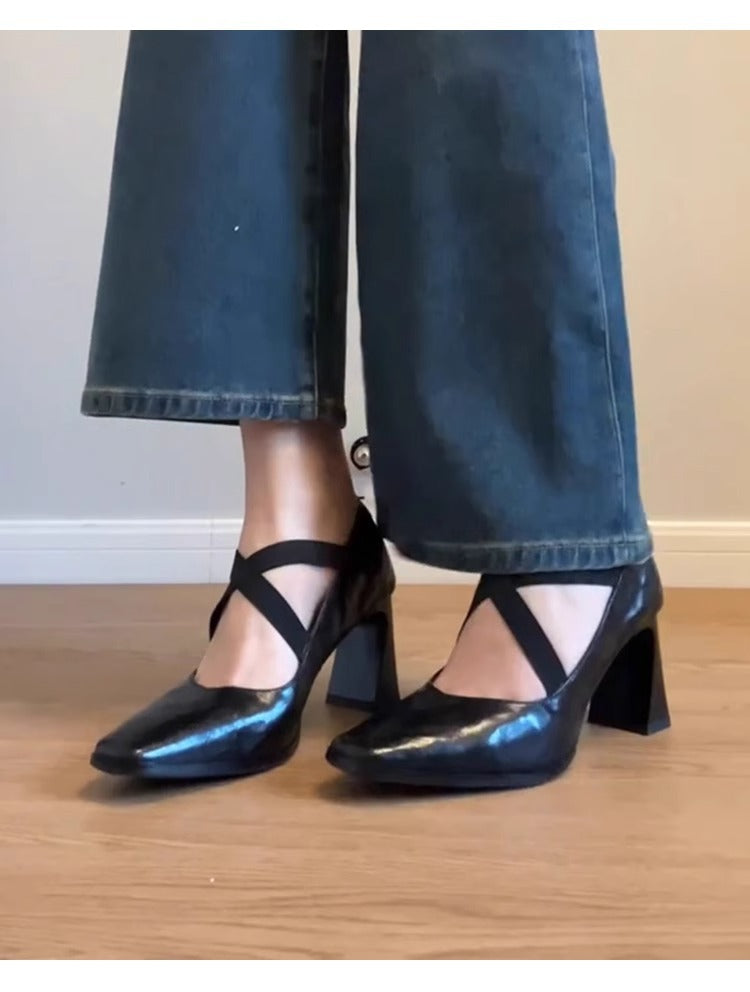 Damen Pumps mit Riemen Blockabsatz Elegante Schuhe