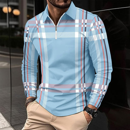 Herren Langarmshirt Karomuster Modern Reißverschluss
