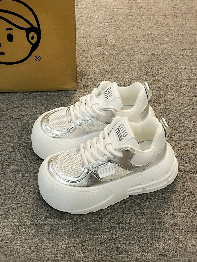 Damen Sneaker Chunky Glänzend Dämpfend Komfort
