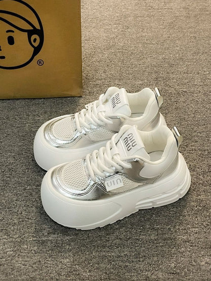 Damen Sneaker Chunky Glänzend Dämpfend Komfort