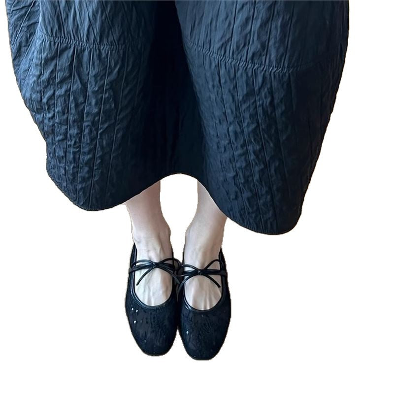 Damen Ballerinas Schuhe mit Blumenmuster und Schleife