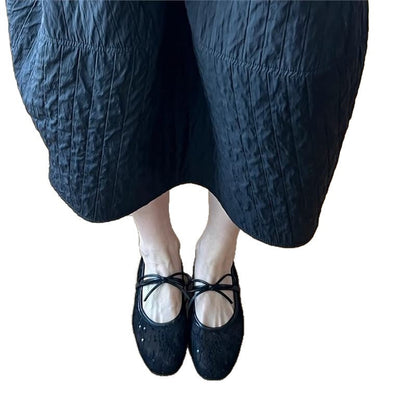 Damen Ballerinas Schuhe mit Blumenmuster und Schleife