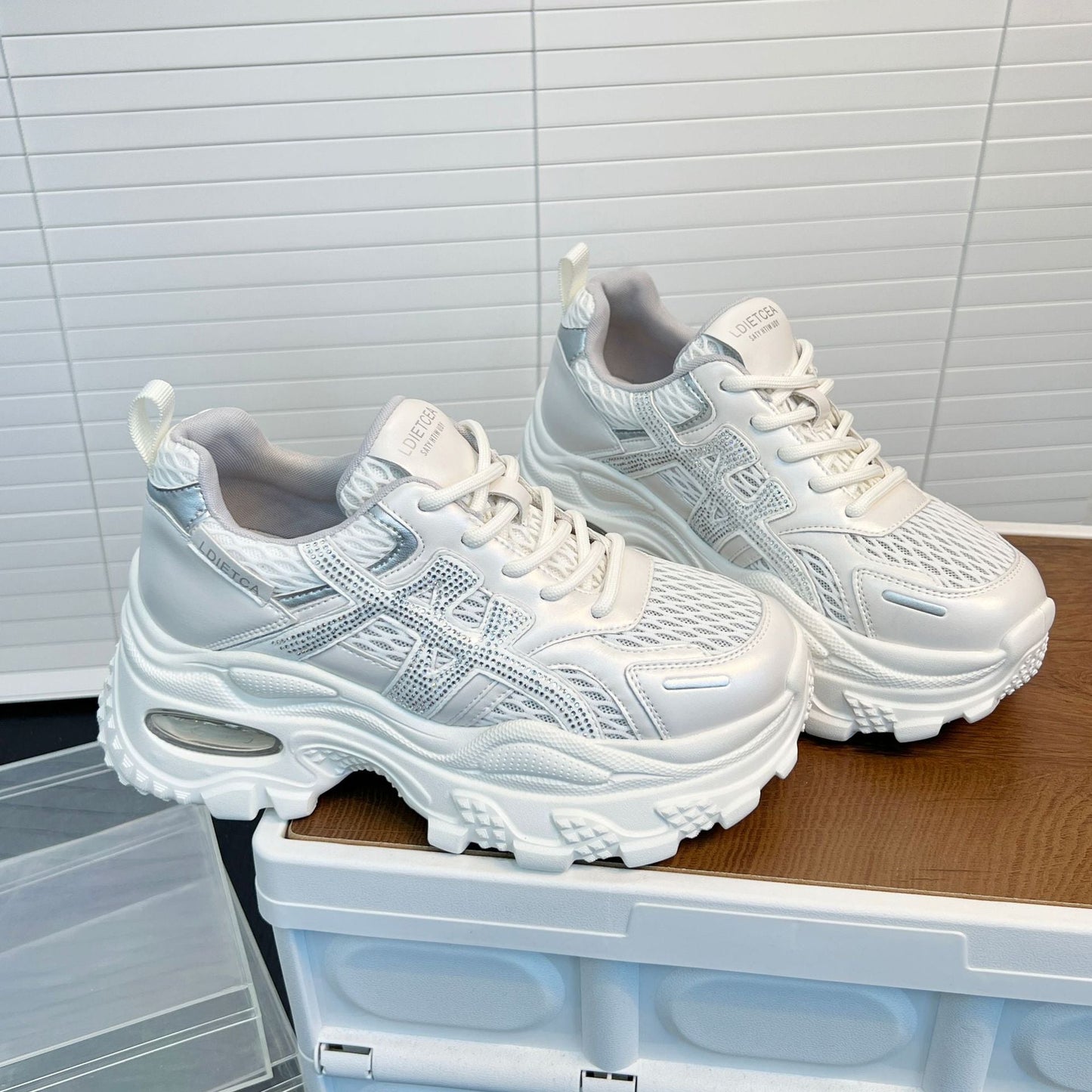 Damen Sneaker Sportlich Mesh Plattformsohle Trendy