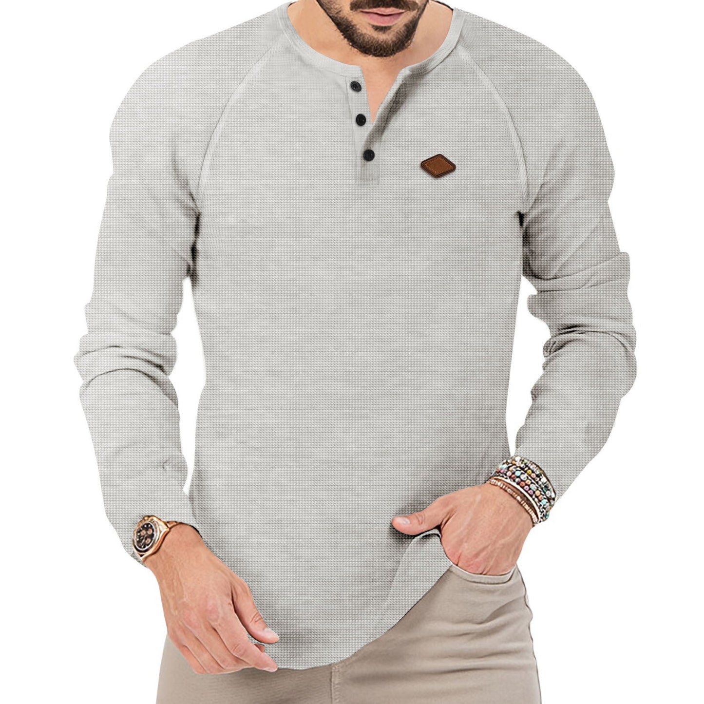 Herren Langarmshirt Modern Sportlich Mit Knöpfen