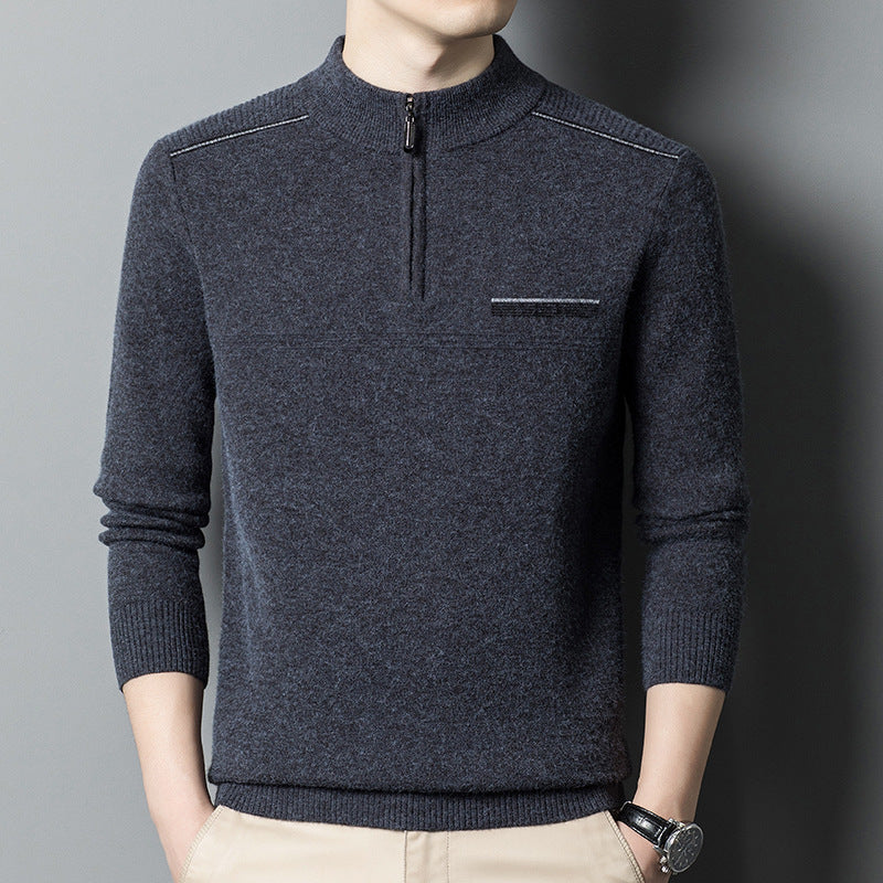 Herren Stehkragenpullover Modern Reißverschluss Schwarz