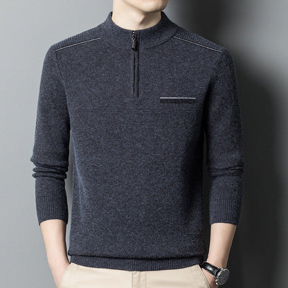 Herren Stehkragenpullover Modern Reißverschluss Schwarz