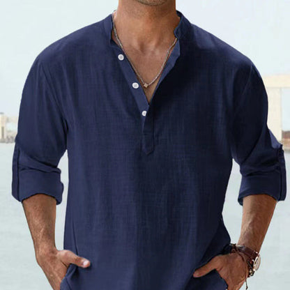 Herren Hemd Henley Ausschnitt Lässig Modern