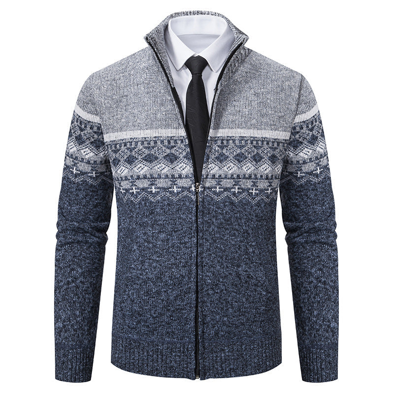 Herren Strickjacke Stehkragen Norweger Muster Warm
