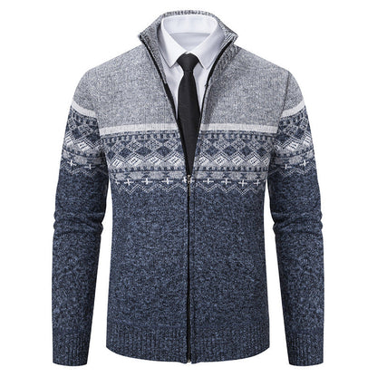Herren Strickjacke Stehkragen Norweger Muster Warm