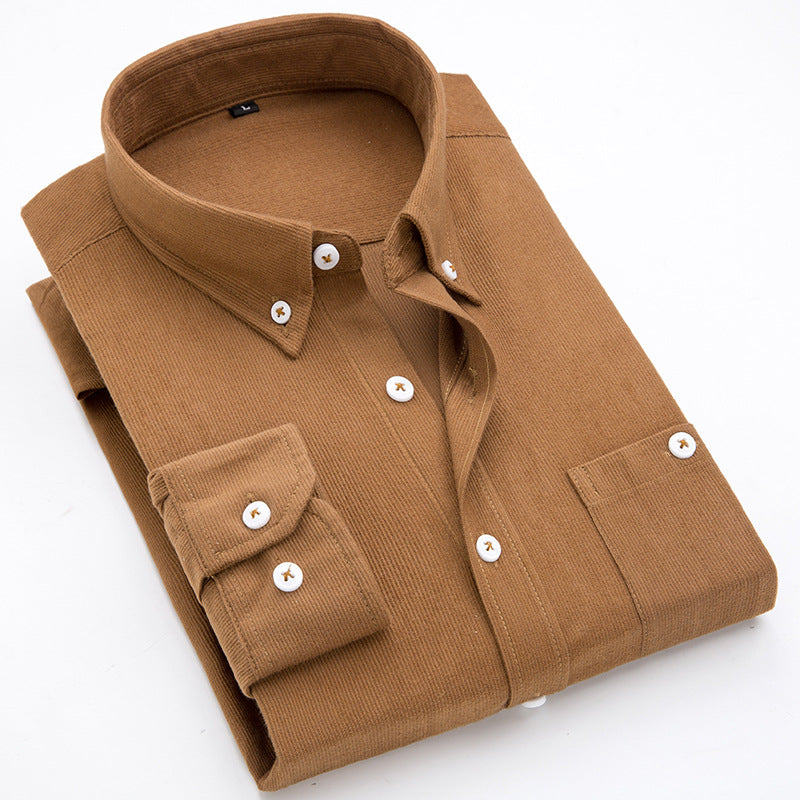 Herren Hemden Cord Button-Down Kragen Brusttasche Casual