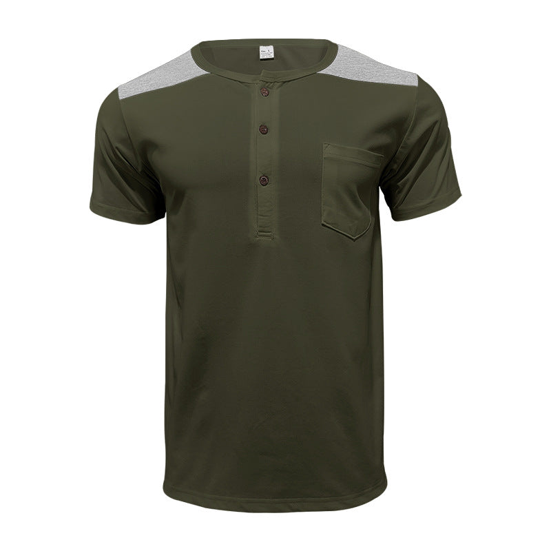 Herren Henley-Shirt Kurzarm mit Kontrastdetails und Brusttasche
