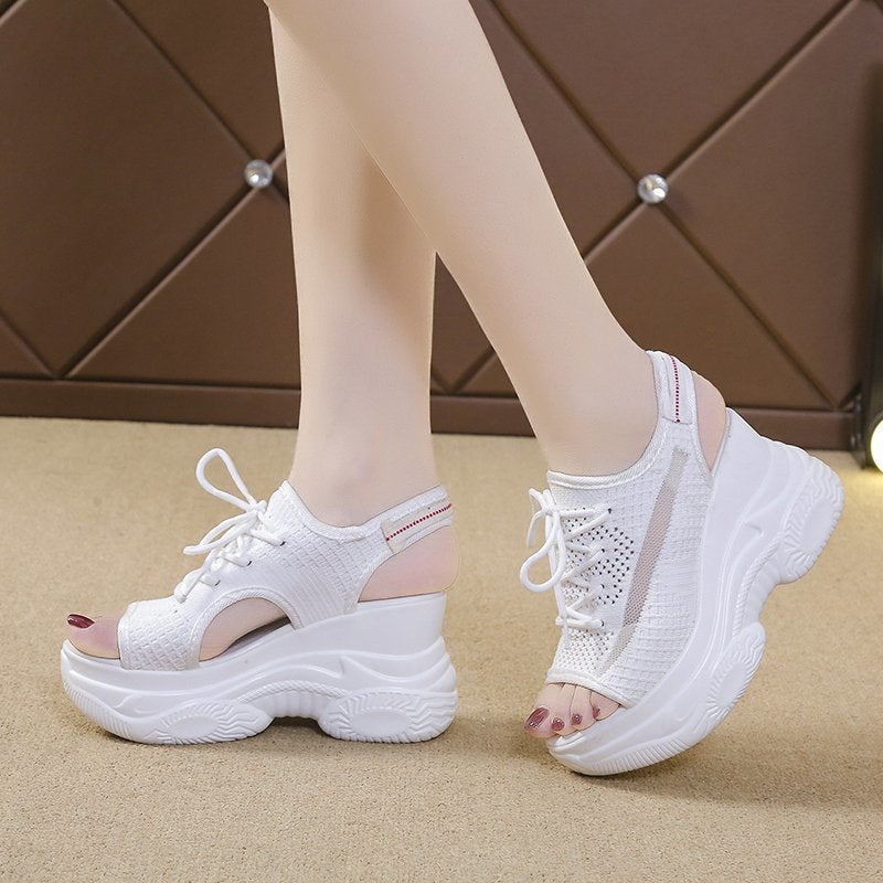 Damen Plateau-Sandalen Bequem Atmungsaktiv Schnürung
