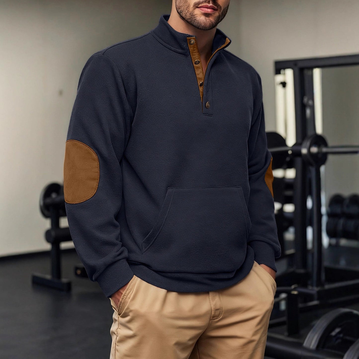 Herren Fleeceshirt Leder Optik Kurzarm Modern