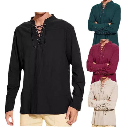 Herren Langarmshirt Modern Schnürdesign Lässig