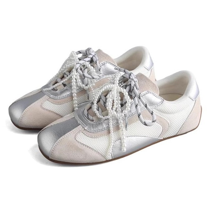Damen Sneaker Elegant Perlen Akzente atmungsaktiv