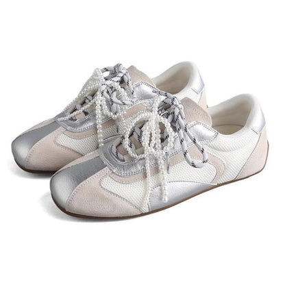 Damen Sneaker Elegant Perlen Akzente atmungsaktiv