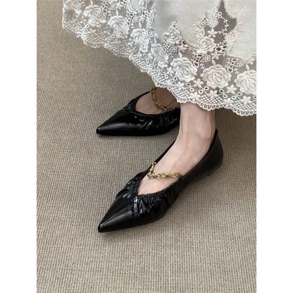 Elegante Damen Ballerinas mit Ketten Dekoration Spitze