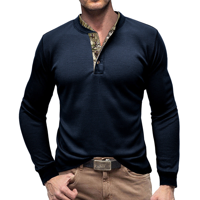 Herren Langarmshirt Moderner Kragen Elegant Schwarz