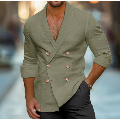 Herren eleganter Leinenblazer im doppelten Knotendesign BerlinGlamour.