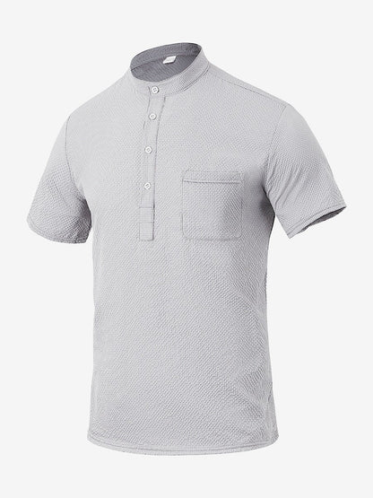Herren Hemd Kurzarm Moderner Stehkragen Elegant