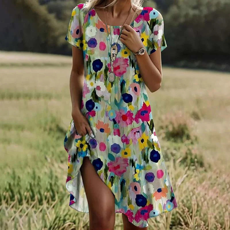Damen Maxikleid Lässig Floralmuster Beinschlitz Sommerkleid - BerlinGlamour